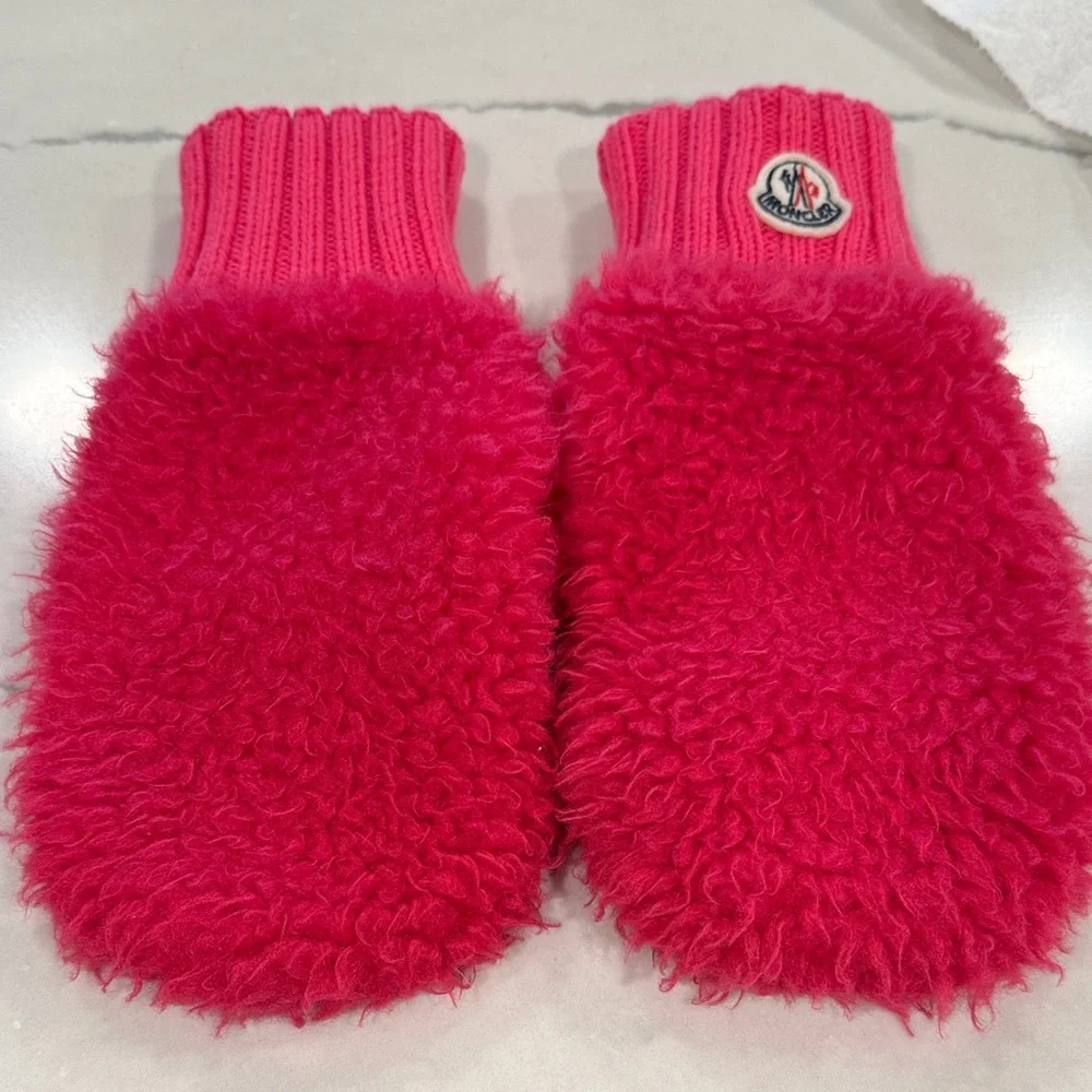 Moncler Pink Faux Fur Mittens